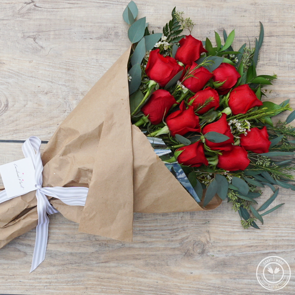 Dozen Rose Wrap Bouquet